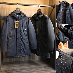 欧洲户外订单！防风防水！秋冬加厚绗缝夹棉中长款户外连帽棉衣男