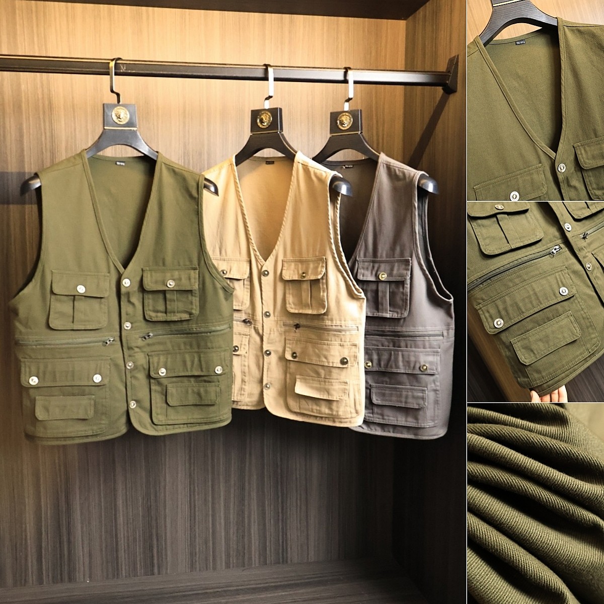 钓鱼马甲~户外军旅风！春秋男士多口袋全棉工装外搭V领马甲外套潮,男装,常规马甲,淘宝优惠券,粉丝福利购,淘宝优惠卷