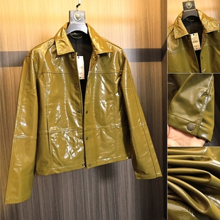 个性 西班牙复古 男士 2025年春季 翻领亮面皮衣潮 塑胶饰层油蜡PU皮
