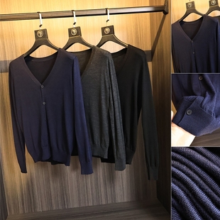 重磅100绵羊毛！2024早秋新品男士简约百搭薄款V领针织衫纯色外套