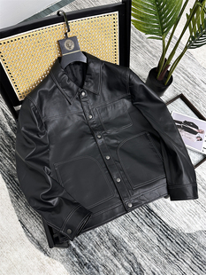 辑明线翻领皮衣潮 秋冬男士 JIN口巴基斯坦绵羊皮 专木巨19000级