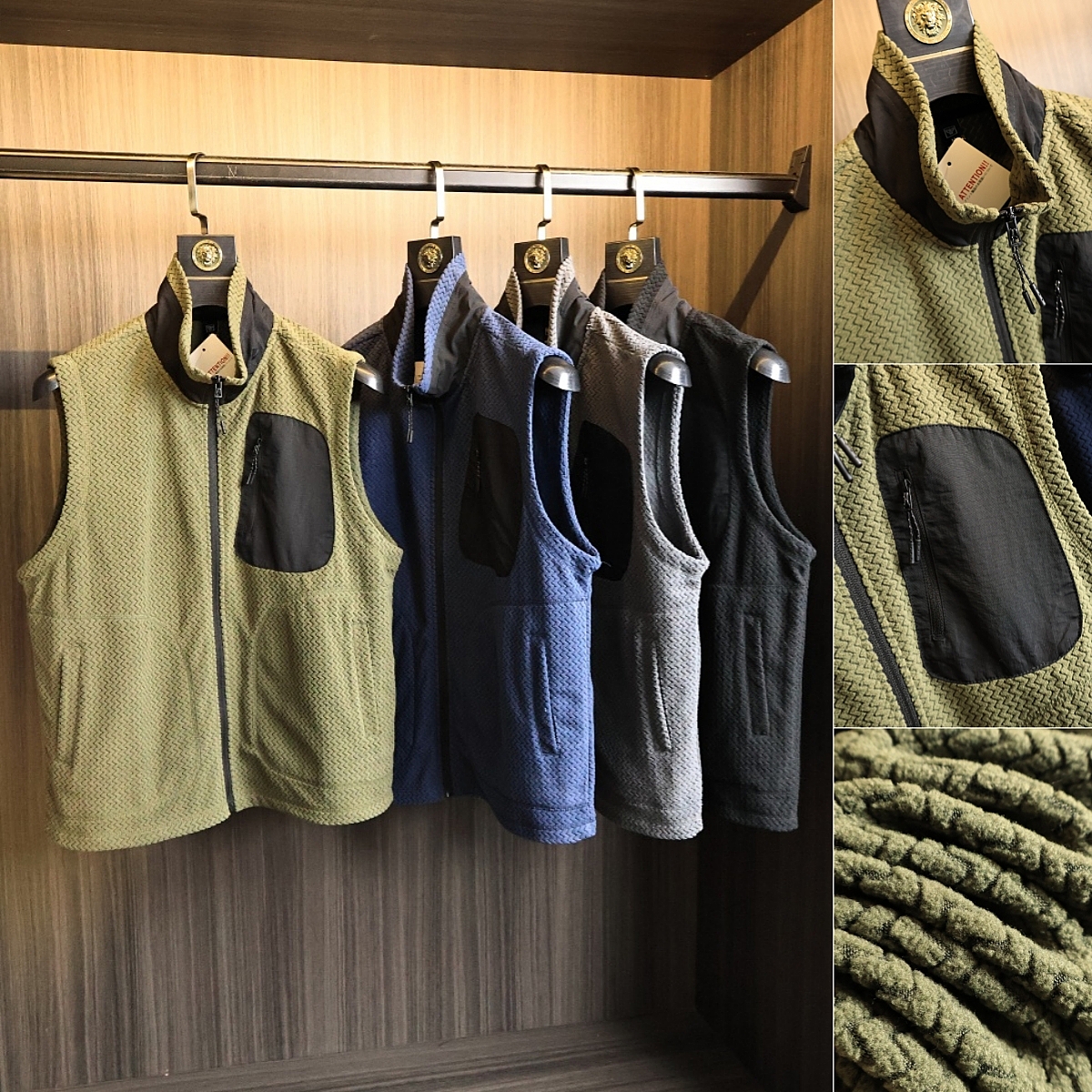 波浪纹双面抓绒！秋冬男士纯色户外运动百搭亲肤细腻保暖立领马甲