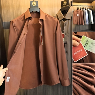 复合薄绒面料！双面磨绒亲肤！秋冬男士纯色轻商务休闲翻领衬衫潮