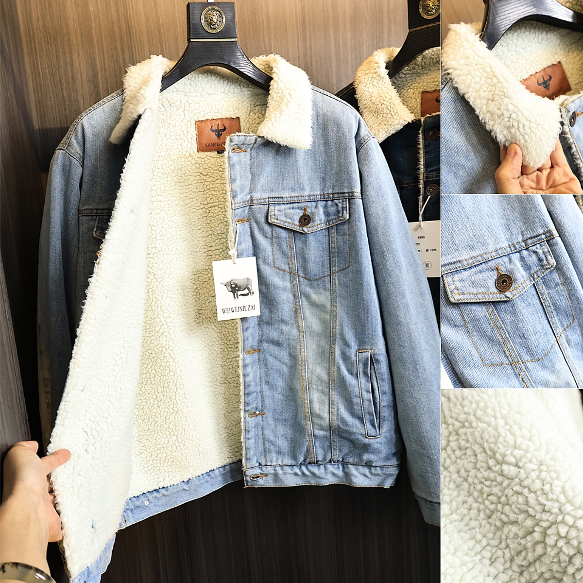 老美订单！牛仔布复合羊羔绒夹克