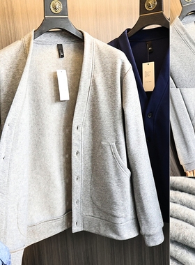 高密针织复合拉绒！ODM公司单！秋冬男士纯色V领保暖休闲卫衣开衫