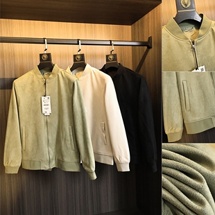 Z系 档次感十足！秋冬男士纯色复古麂皮绒棒球领开衫时尚夹克外套