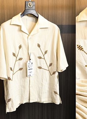 走西班牙订单！细腻肌理料！夏季OS版宽松度假风古巴领短袖衬衫男