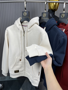 400克重磅珍珠绒!HK订单!秋冬男士纯色加绒加厚保暖连帽卫衣潮