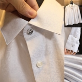 男士 秋季 轻商务休闲纯色翻领修身 长袖 潮 G货 衬衫 暗纹丝光提花