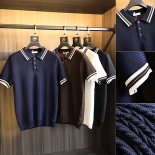 奢!定织高密横纹肌理!2025年夏季男士撞色翻领亲肤短袖Polo衫潮