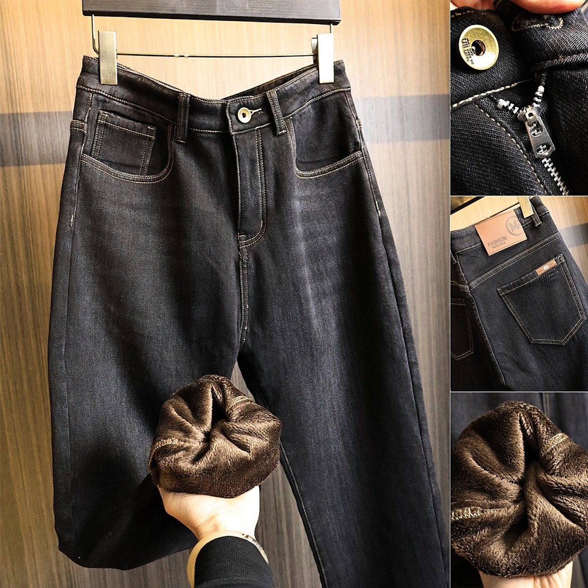 重工水洗黑牛！加绒保暖！牛仔裤