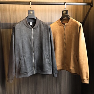 男士 少量 春季 定制麂皮绒 细腻温润棒球领夹克外套 出口外贸单