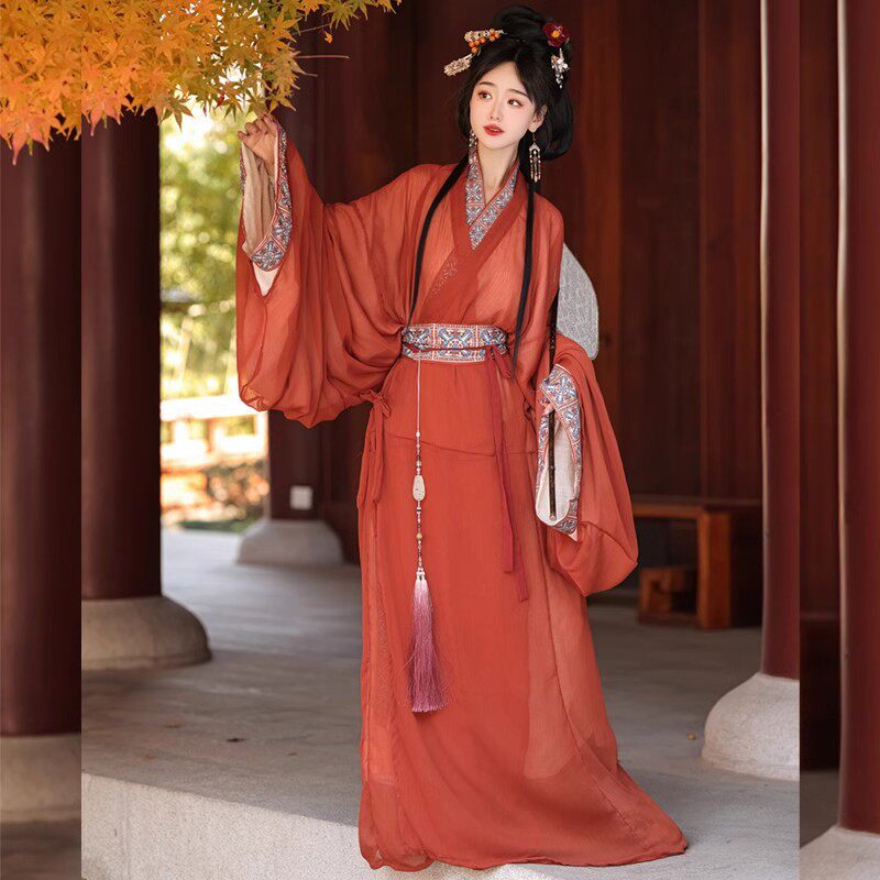 【十六】新款梦域战国袍马山楚墓复原直裾袍成人汉服女武侠风古装