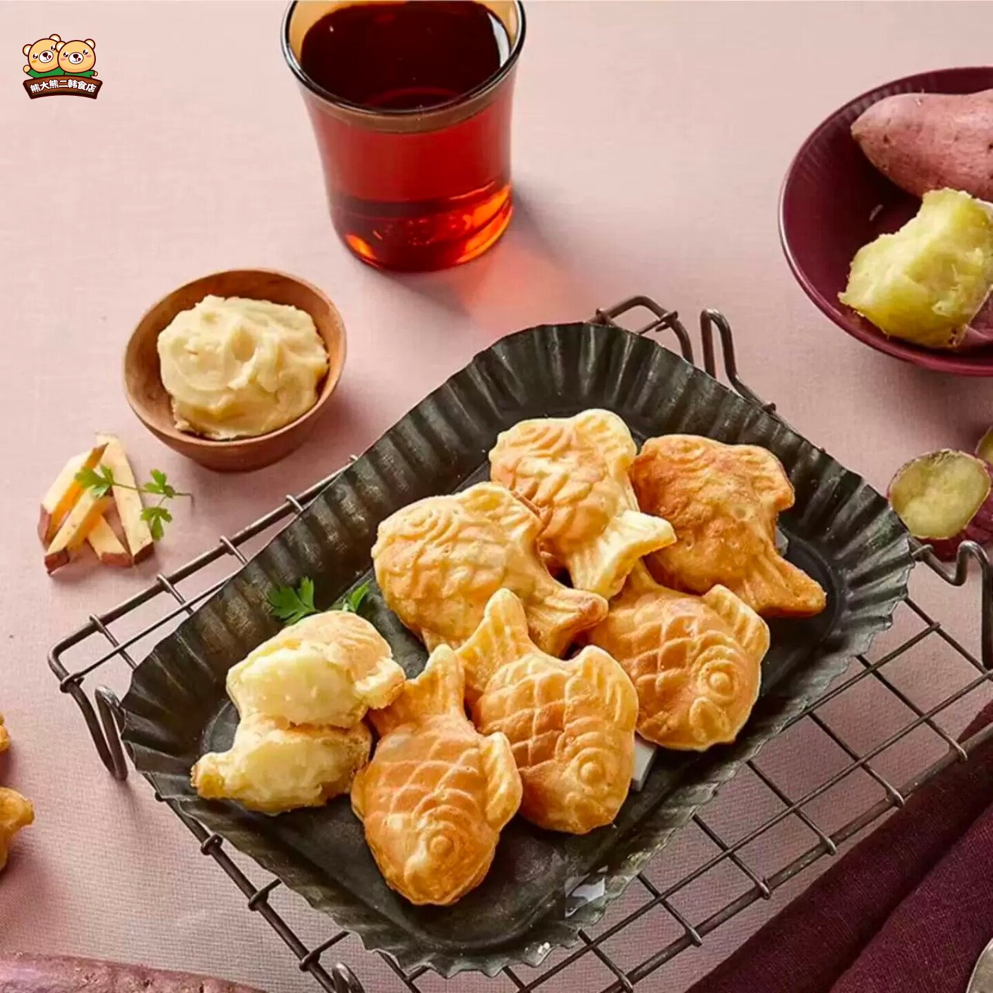 韩国进口海地村鲫鱼形饼豆沙味泡芙奶油味鱼饼鲤鱼烧儿童零食糕点