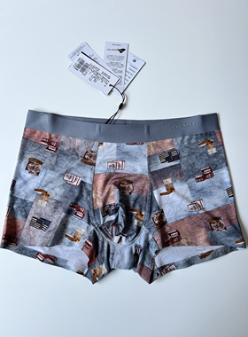 伊尚杰56017男生内裤数码印花无痕平角裤莫代尔抗菌时尚中腰透气