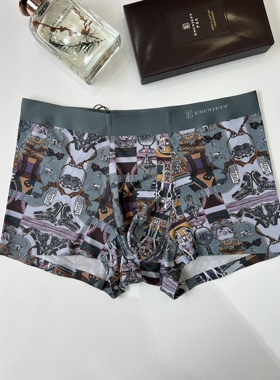 伊尚杰D59622男生内裤莫代尔数码印花一片式无痕中腰时尚平角U凸