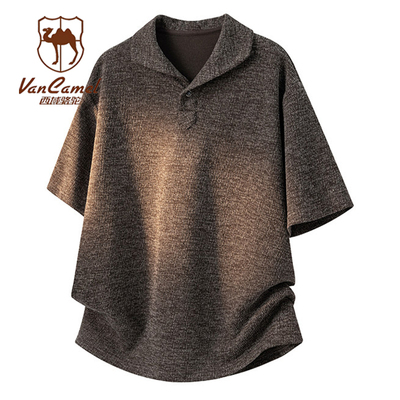 VANCAMEL西域骆驼老钱风翻领针织短袖男夏季宽松高级感半袖polo衫