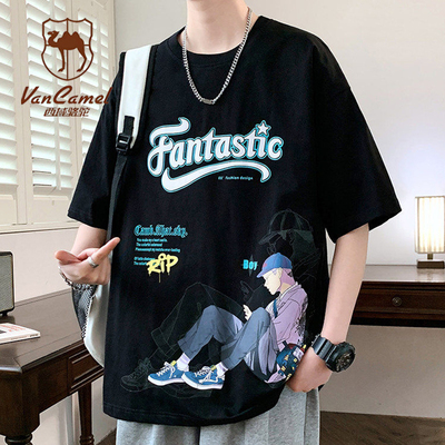 VANCAMEL西域骆驼夏季潮流短袖t恤男印花半袖上衣青少年夏装体恤
