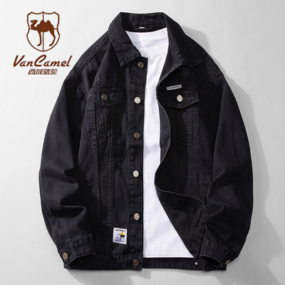 VANCAMEL西域骆驼美式牛仔外套男春秋季宽松复古夹克潮流休闲褂子