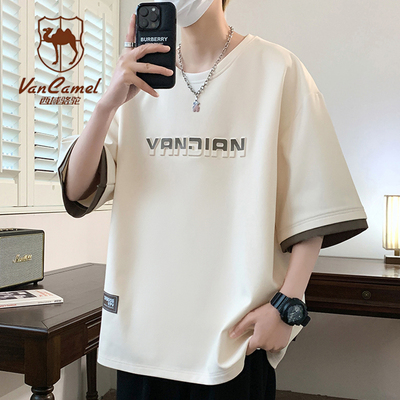 VANCAMEL西域骆驼短袖t恤男夏季潮牌2026年新款半袖宽松圆领体恤