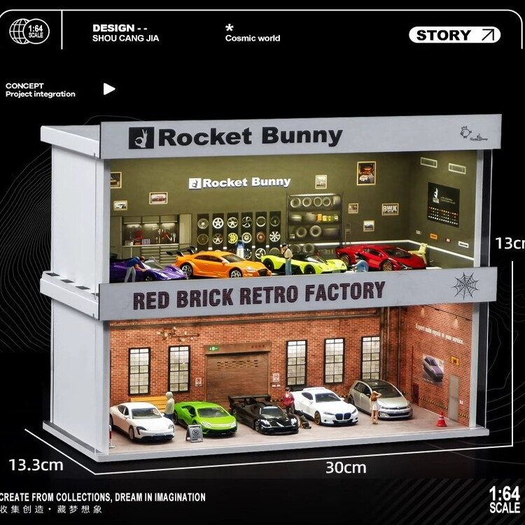 1:64拓意tomy卡车模展示盒minigt收纳架场景风火轮模型停车场带灯