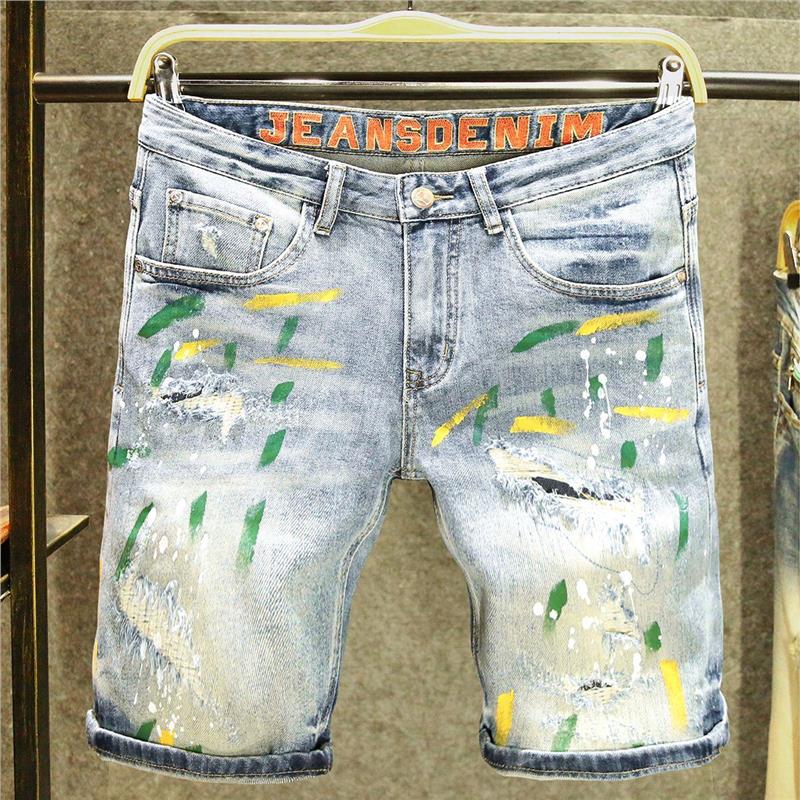 潮牌破洞牛仔短裤男流ins