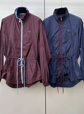 法式再生尼龙轻盈透气拉链风衣修身跨境女装抽绳收腰防风薄款外套