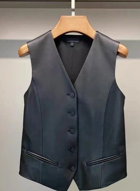 真皮皮衣女4283春季中性风痞帅马夹小羊皮背心腰围可调节西装