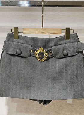 2025春女装 人字纹宫廷风浮雕腰带半身裙短裙