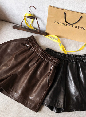 真皮皮裤2026春季新款油蜡植鞣羊皮松紧腰简约插袋百搭短裤女