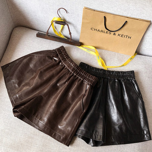 真皮皮裤2026春季新款油蜡植鞣羊皮松紧腰简约插袋百搭短裤女