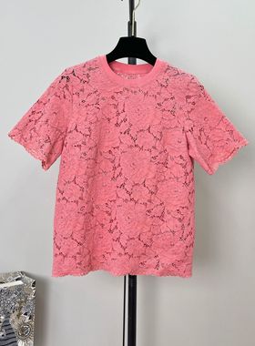 水溶绣花蕾丝衬衣女士度假风减龄温柔优雅气质复古宫廷风短袖