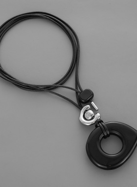 百搭几何黑石可调节长款毛衣链