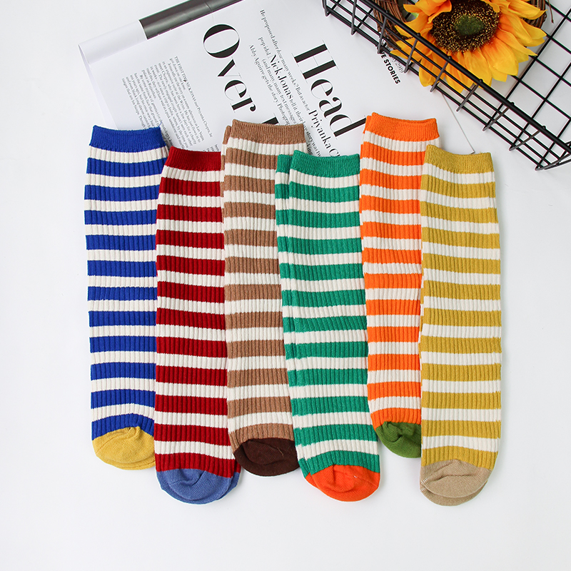 儿童袜子春秋精梳棉袜男童女童秋冬韩版条纹潮宝宝ins风百搭双针