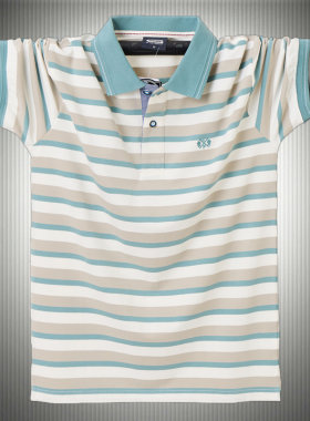 【M-7XL】条纹棉纤维短袖POLO衫