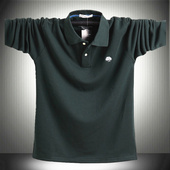 男装 纯棉翻领胖人爸爸秋衣 T恤简约纯色POLO衫 加肥加大码 带领长袖