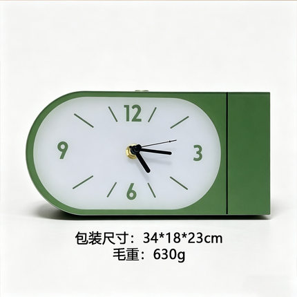 简约椭圆形挂钟绿色小表盘静音双面时钟高颜值装饰钟