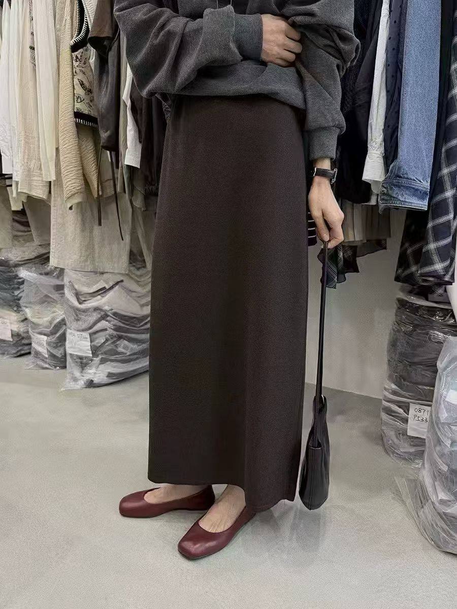 LILI深圳冬保暖咖色慵懒气质实穿松紧腰直筒修身中长款半身裙长裙,女装/女士精品,大码半身裙,淘宝优惠券,粉丝福利购,淘宝优惠卷