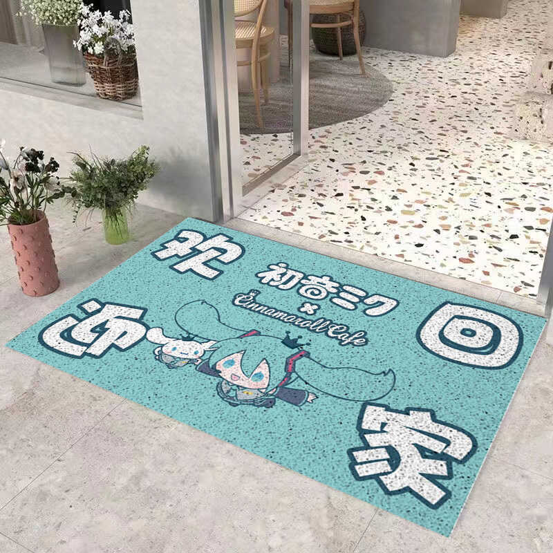 初音未来联名玉桂狗周边丝圈入户门地垫日系动漫玄关地毯蹭泥垫