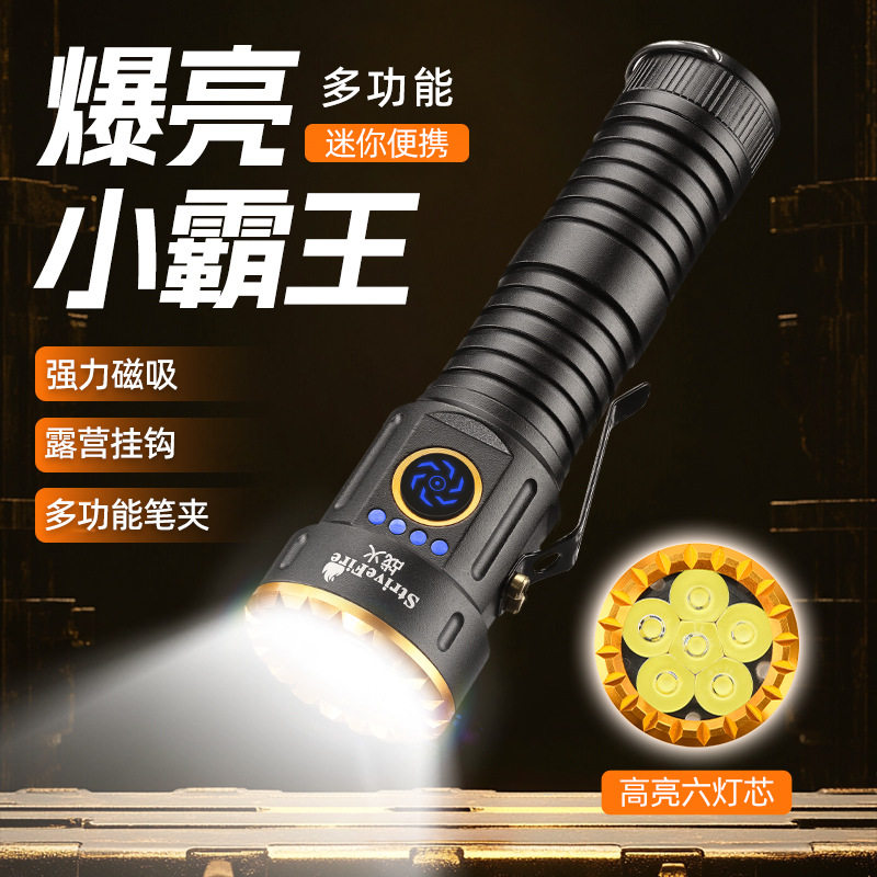 跨境新款迷你小怪兽强光手电筒超亮可充电户外家用照明便携式