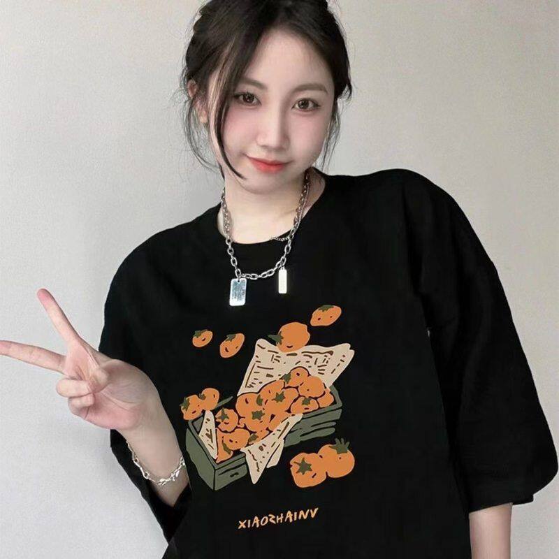 纯棉短袖t恤女2024新款美式复古夏季设计感小众宽松休闲套头上衣