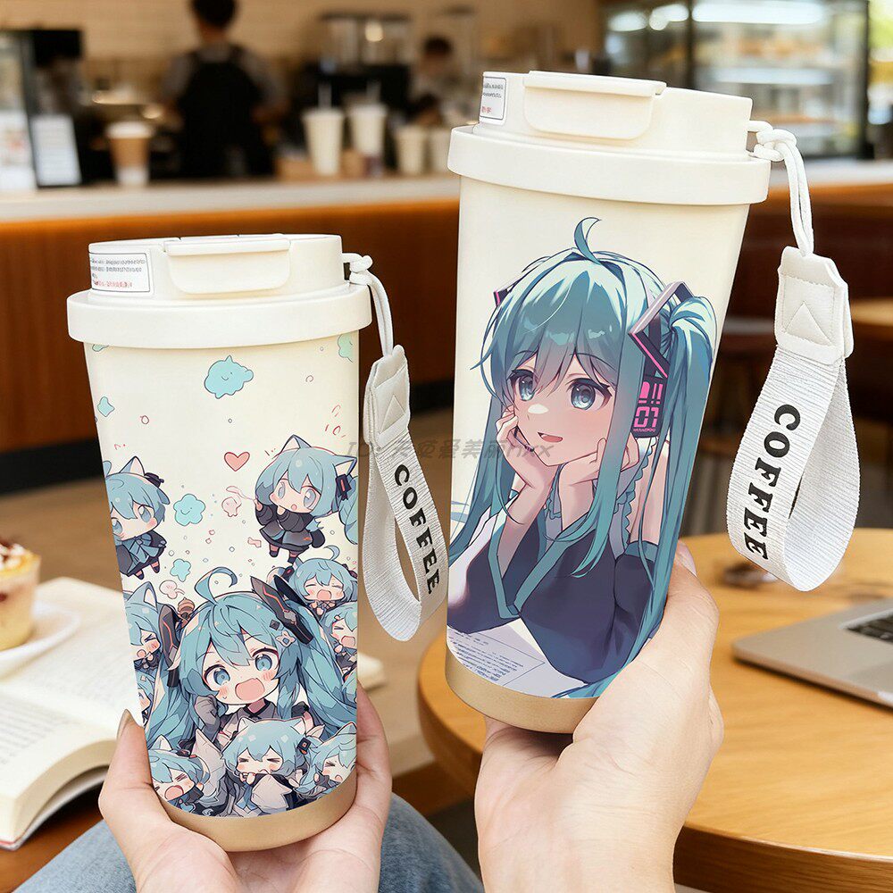 初音未来动漫周边保温杯不锈钢卡通高颜值水杯子男女双饮咖啡杯