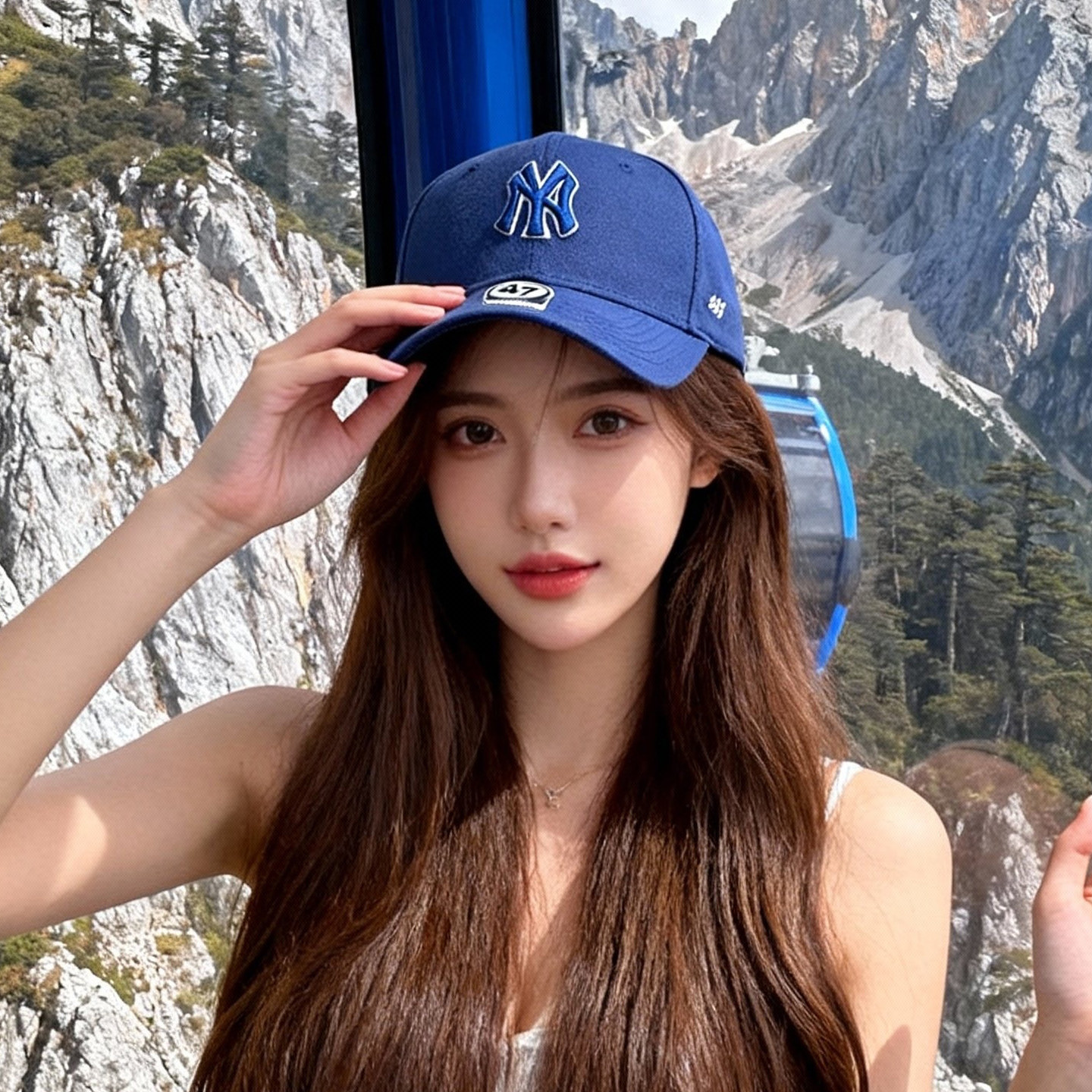 47棒球帽子美国专柜正品洋基队NY男女情侣雪域蓝色鸭舌遮阳帽韩版