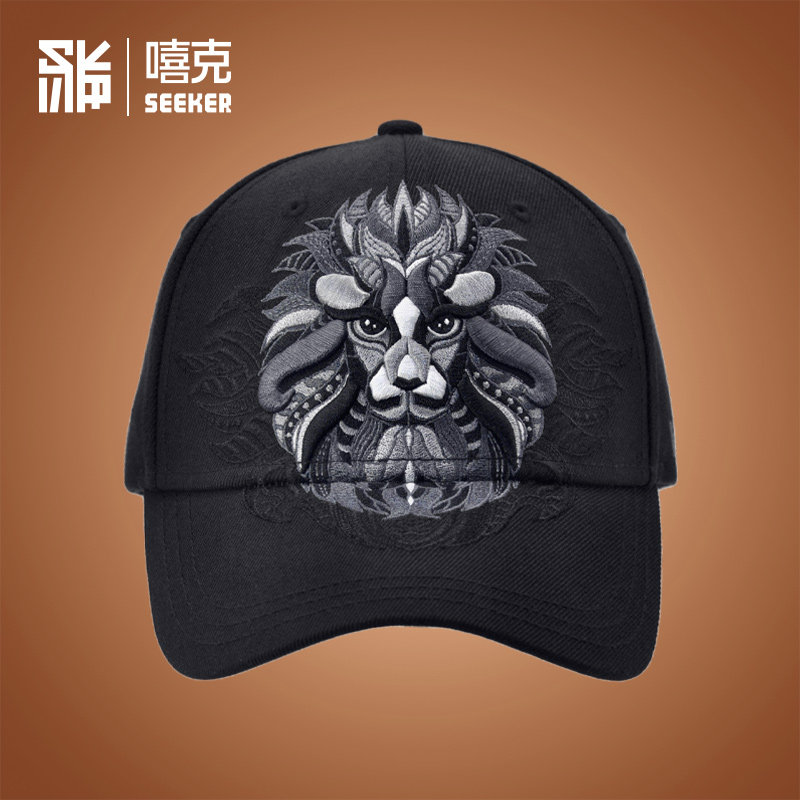 正品 seeker 雄狮棒球帽子男 黑色立体刺绣花鸭舌帽子女 国风狮子