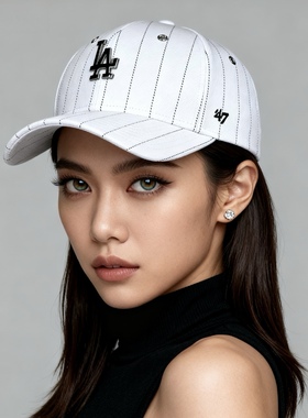 金属 LA 复古条纹白色棒球帽子男女四季款春夏秋冬 old school 帽
