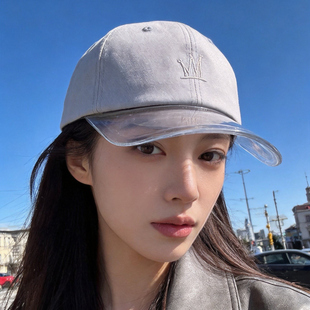 灰色皇冠透明檐棒球帽子女户外隐形嘻哈鸭舌帽子男摇滚乐团队明星