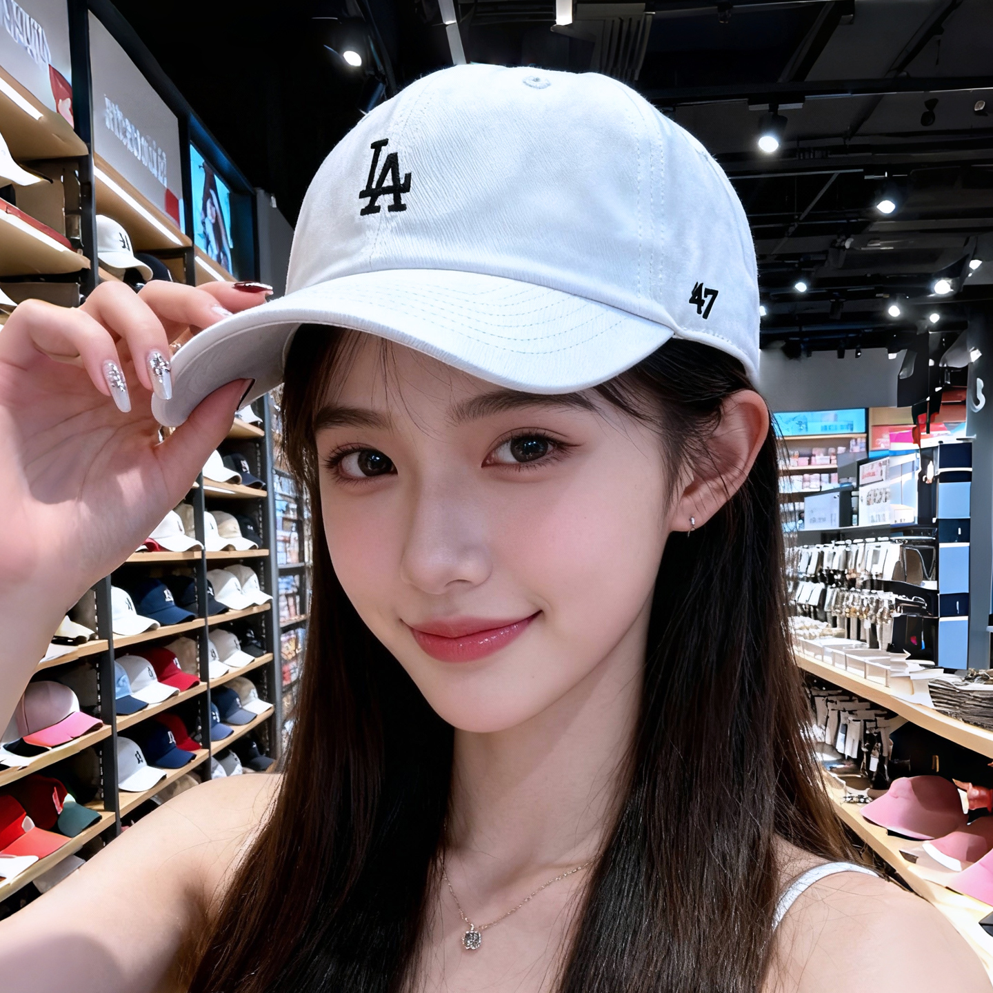 47brand 白色鸭舌帽子女 LA 软顶小标遮阳棒球帽男百搭秋冬春夏NY