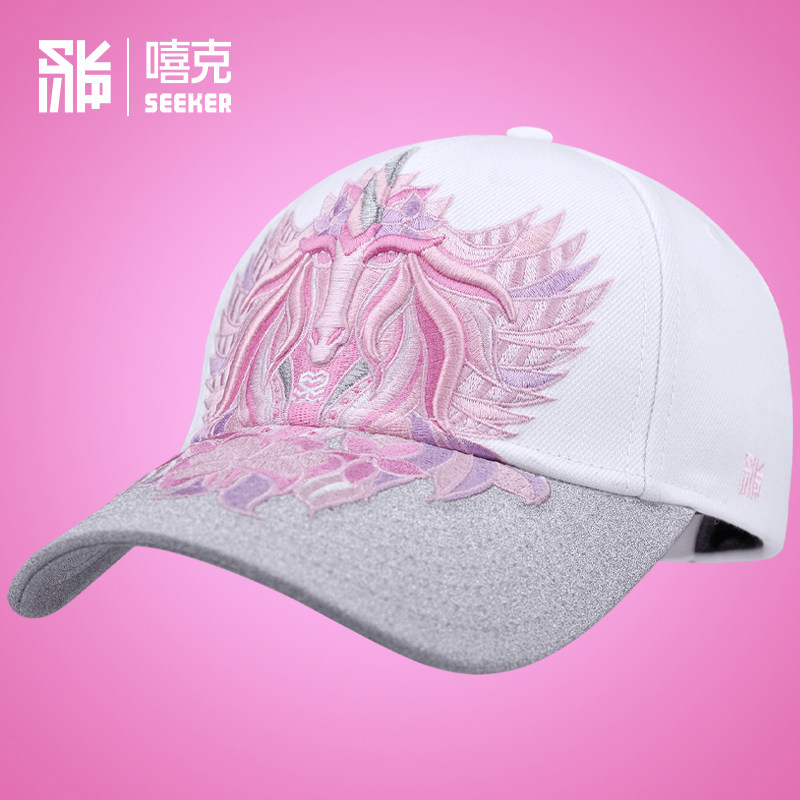 新中式国风白色独角兽棒球帽子女重工飞马鸭舌帽子男粉色幻想潮牌