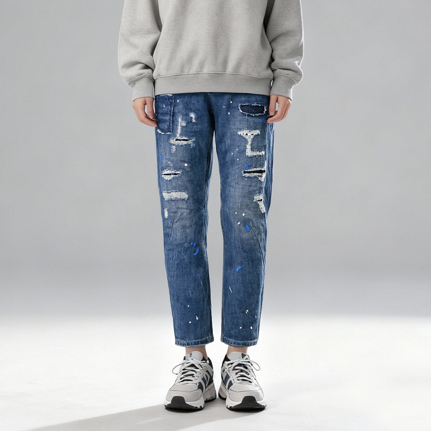 专柜正品ABLE JEANS牛仔裤女士哈伦裤全棉牛仔破洞泼墨男朋友裤女