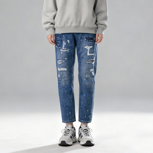 专柜正品ABLE JEANS牛仔裤女士哈伦裤全棉牛仔破洞泼墨男朋友裤女